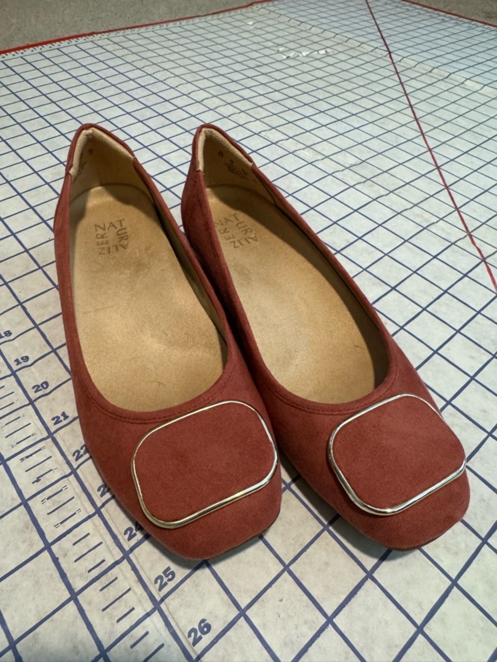 Naturalizer Rust Suede Flats with Gold-Tone Square Accent
